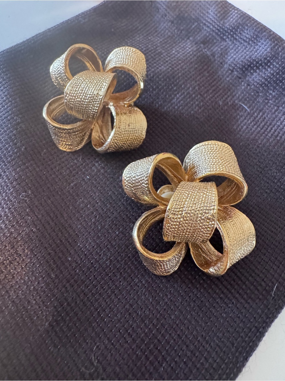 Kenneth Jay Lane Gold Played Bow Clip-On Earrings